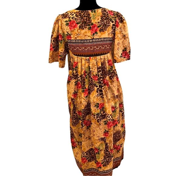 Vtg Phases Women’s House Patio Dress Size Med Cheetah Rose Print 100% Cotton - Picture 3 of 14